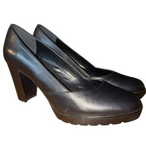 Bella Vita Black Leather‎ Platform Chunky Heel Pumps Women's Shoes